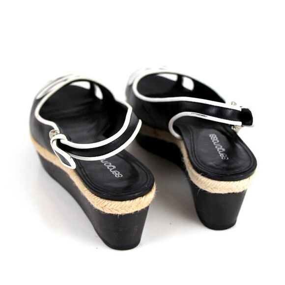 Sergio Rossi BLACK WHITE GENUINE LEATHER OPEN TOE PLATFORM SLINGBACKS SHOES 37 - Picture 5 of 11